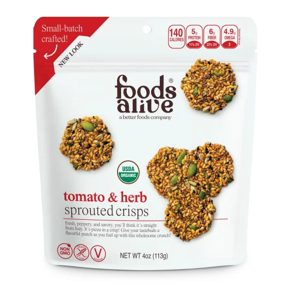 Foods Alive - Tomato & Herb Sprouted Crackers - Raw Vegan (4oz)